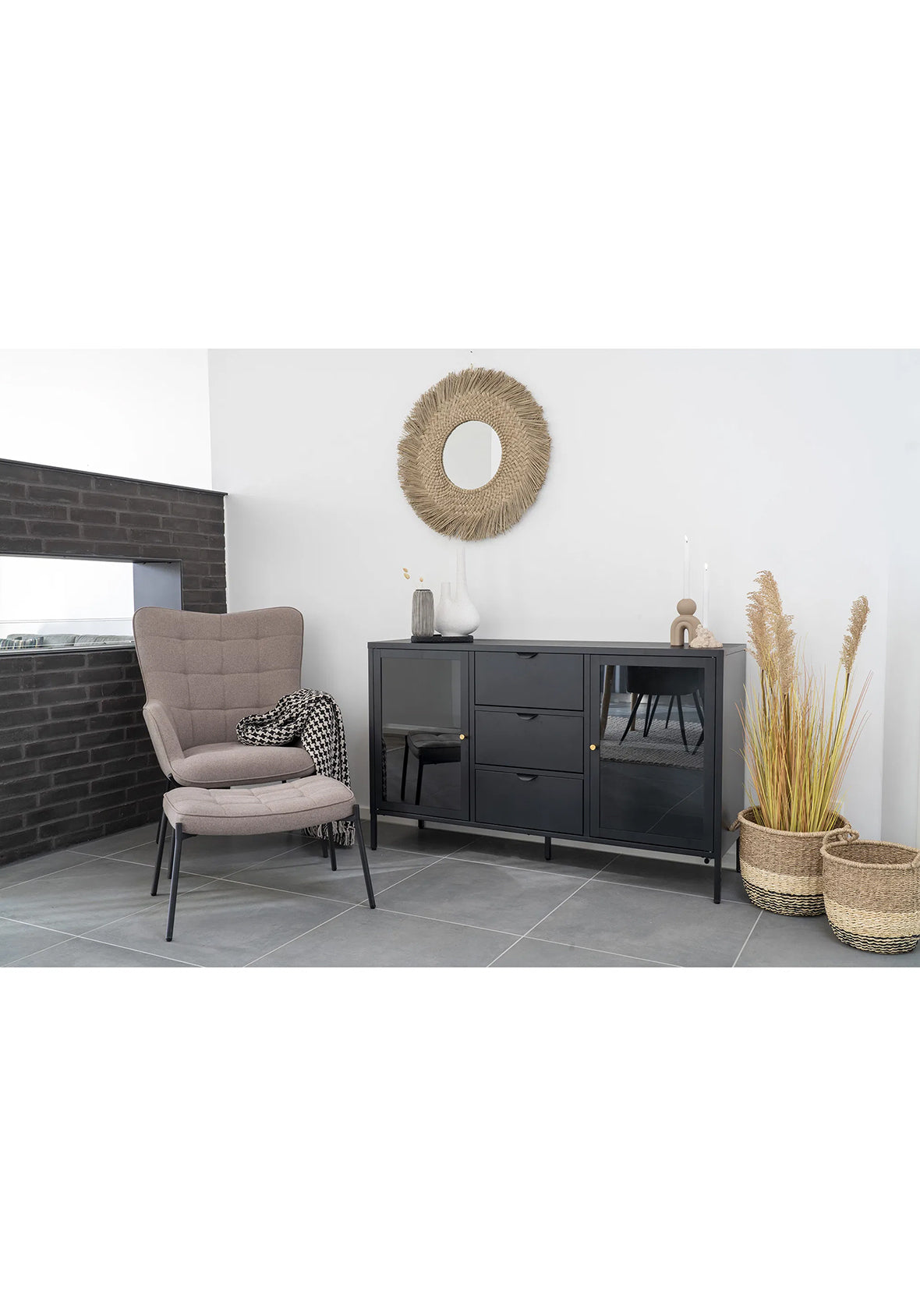Manta Decorativa de Algodón Reciclado con Patrón Pata de Gallo Black & Beige – 130x180 cm
