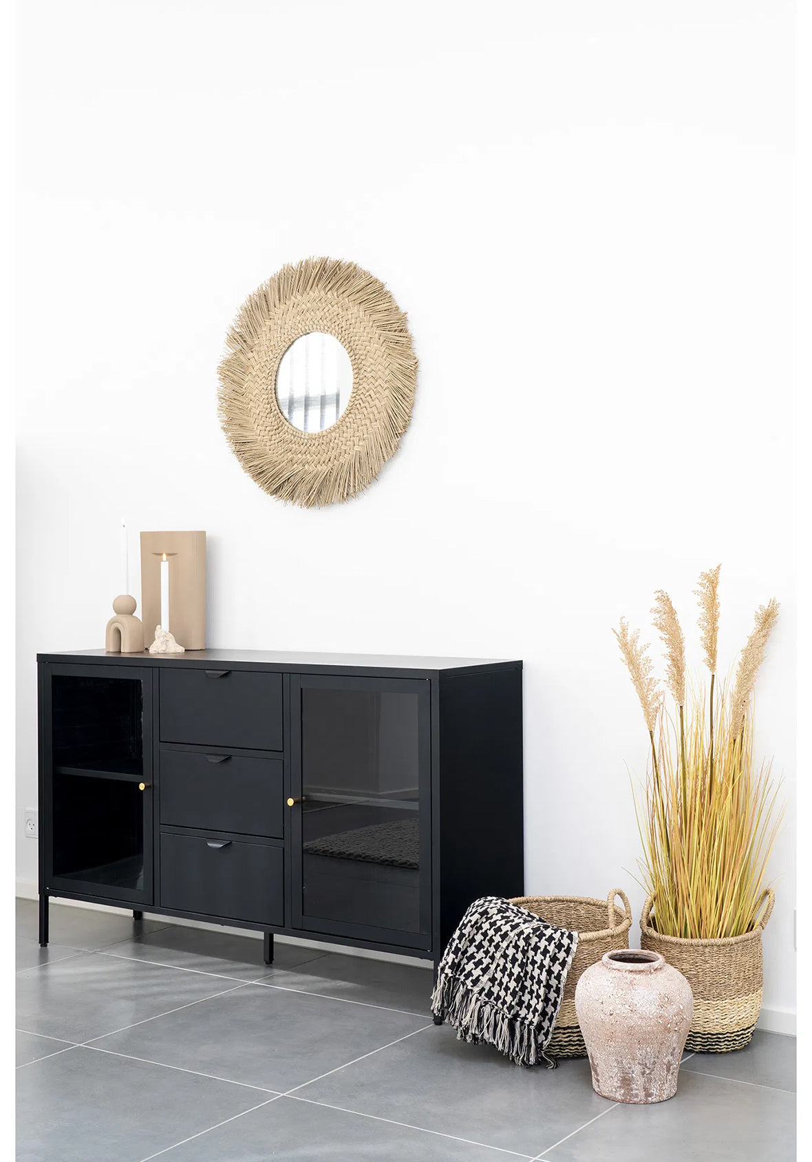 Manta Decorativa de Algodón Reciclado con Patrón Pata de Gallo Black & Beige – 130x180 cm