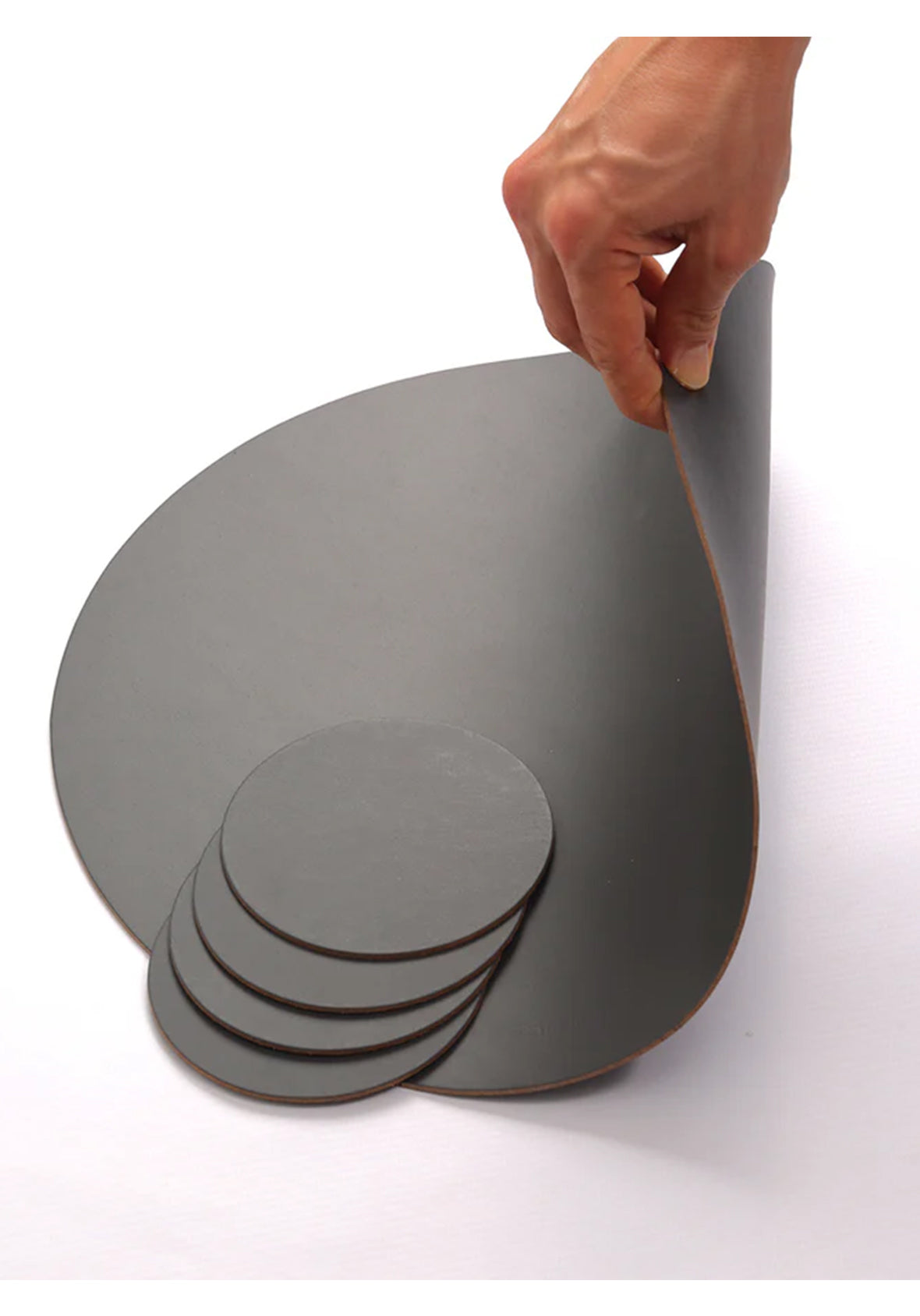 Set de 4 Manteles individuales redondos de cuero reciclado antimanchas