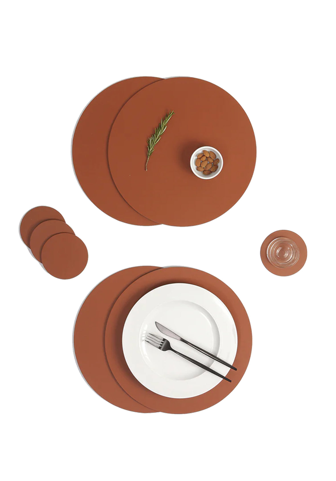 Set de 4 Manteles individuales redondos de cuero reciclado antimanchas