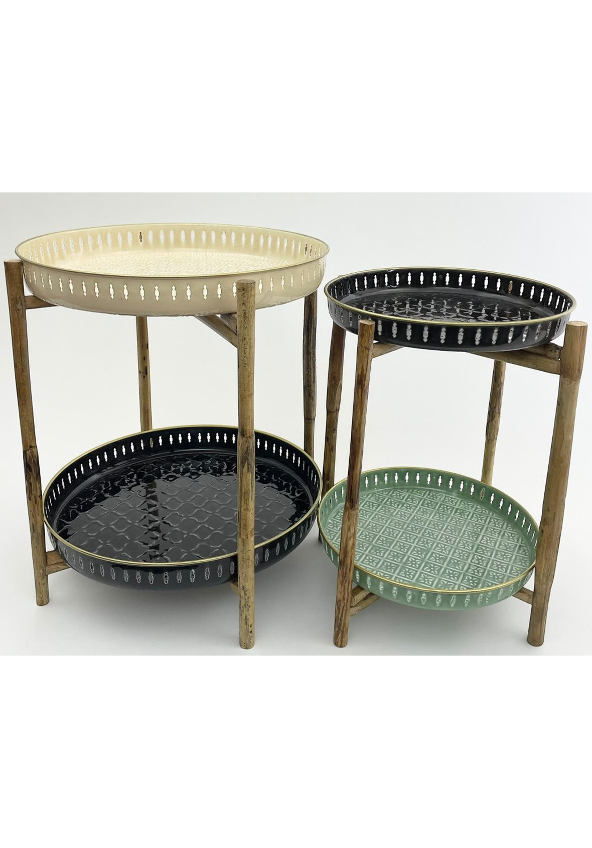 Mesa lateral con cubierta intercambiable DOBLE base de madera – Colección Marrakesh