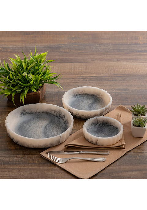 Set de 3 bowls Aria- de resina gris con borde curvo