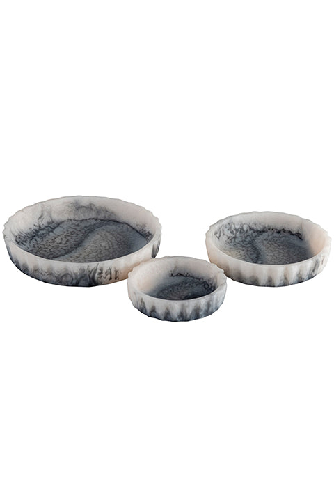 Set de 3 bowls Aria- de resina gris con borde curvo