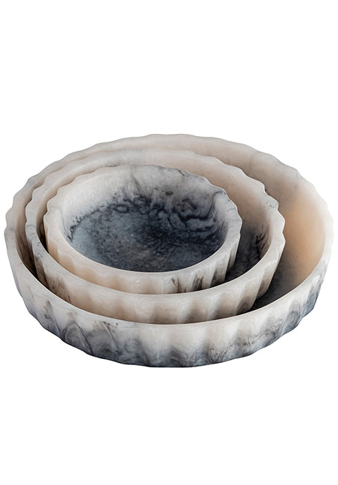 Set de 3 bowls Aria- de resina gris con borde curvo