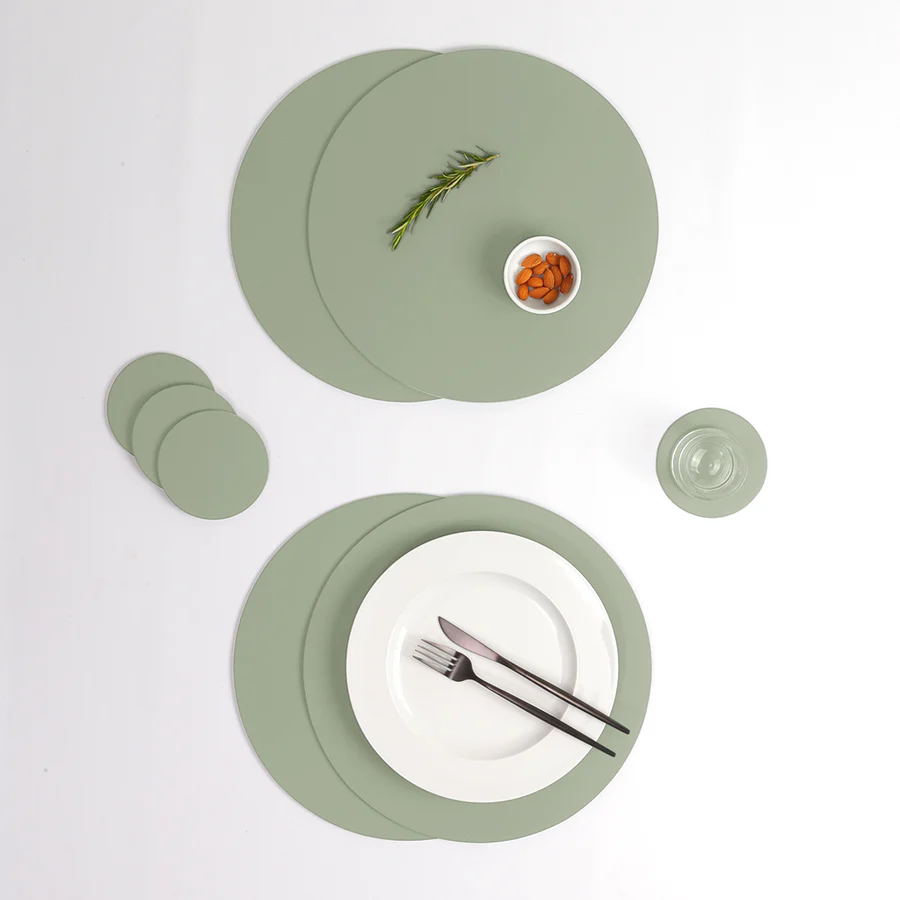 Set de 4 portavasos circulares Ruca de cuero reciclado