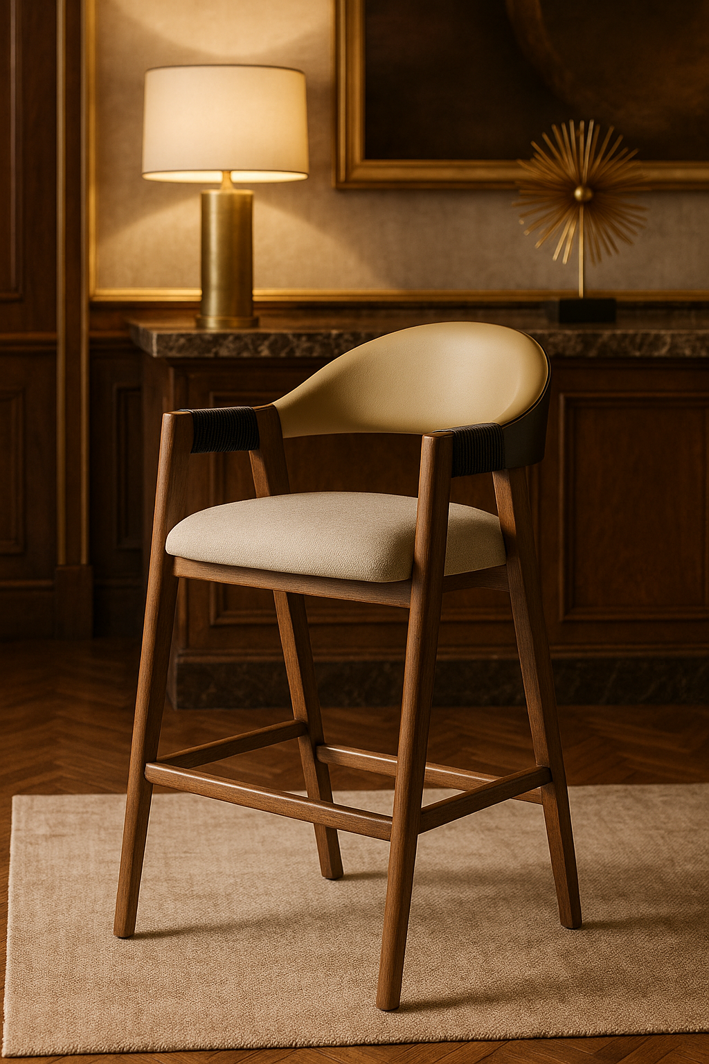 Silla Alta San Francisco | Banco Moderno con Respaldo Curvo y Estructura de Madera
