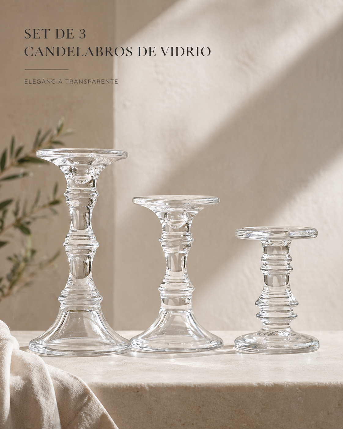 Set de 3 Portavelas De Vidrio Cortos