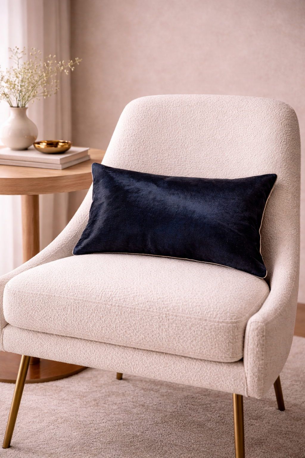 Cojín Corviglia Hair-On-Hide Leather en color Navy. 12 x 20 pulgadas