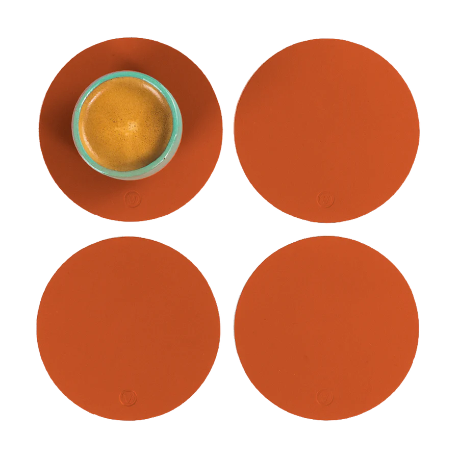 Set de 4 portavasos circulares Ruca de cuero reciclado