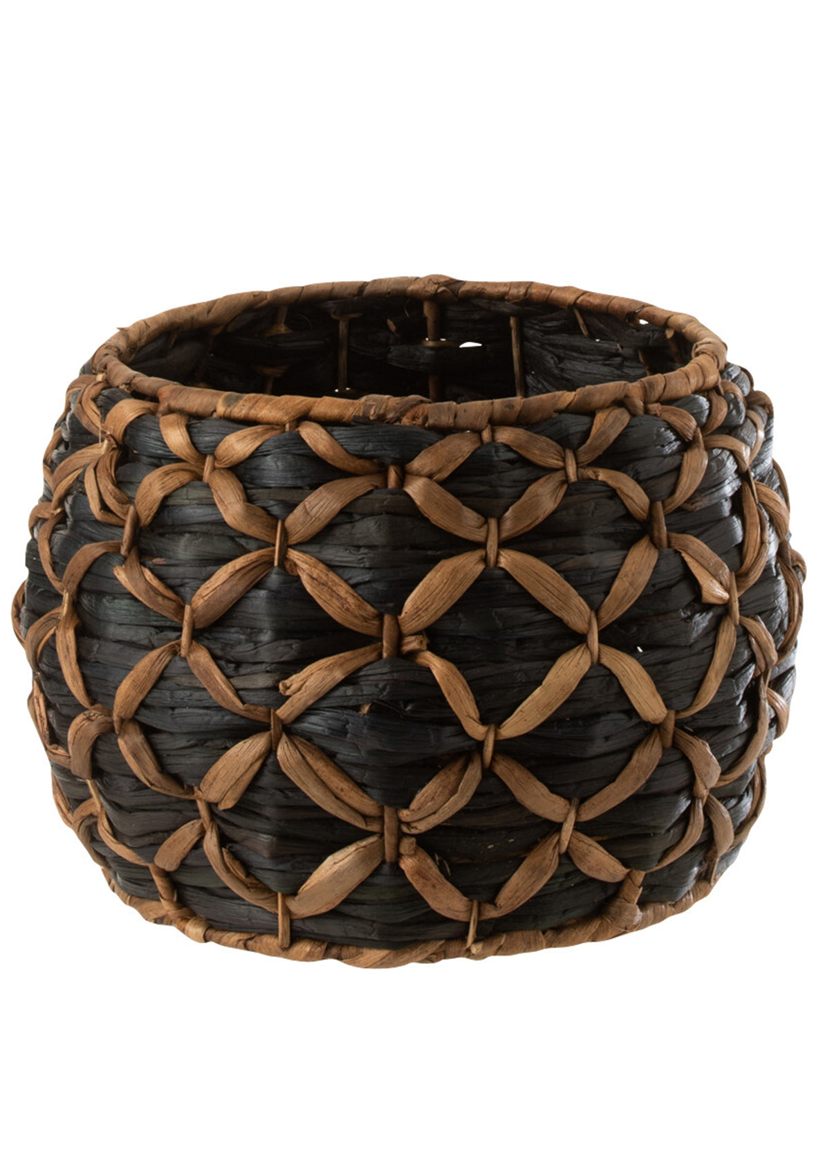 Cesta decorativa Roni de fibra natural tejida negro/marrón