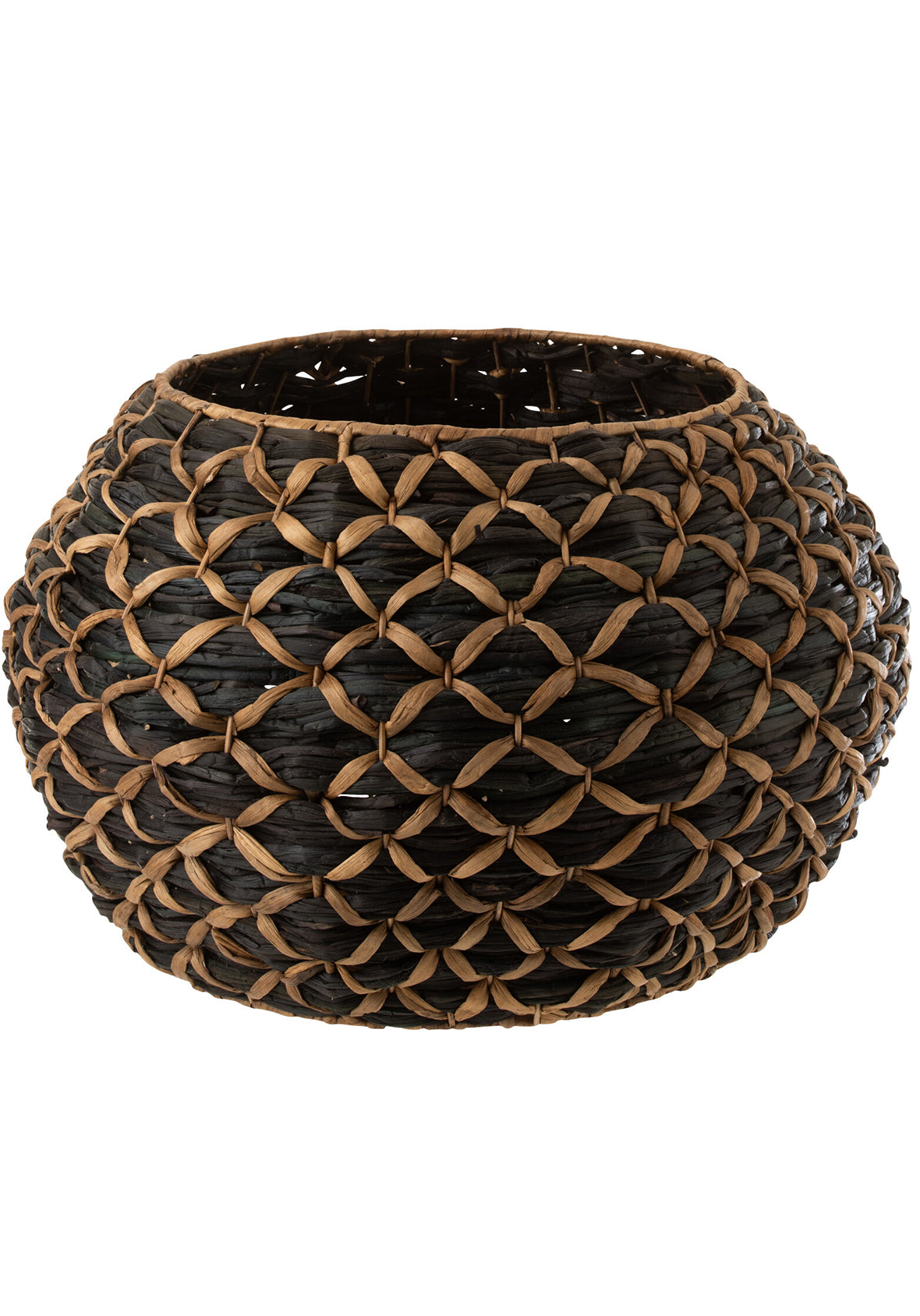 Cesta decorativa Roni de fibra natural tejida negro/marrón
