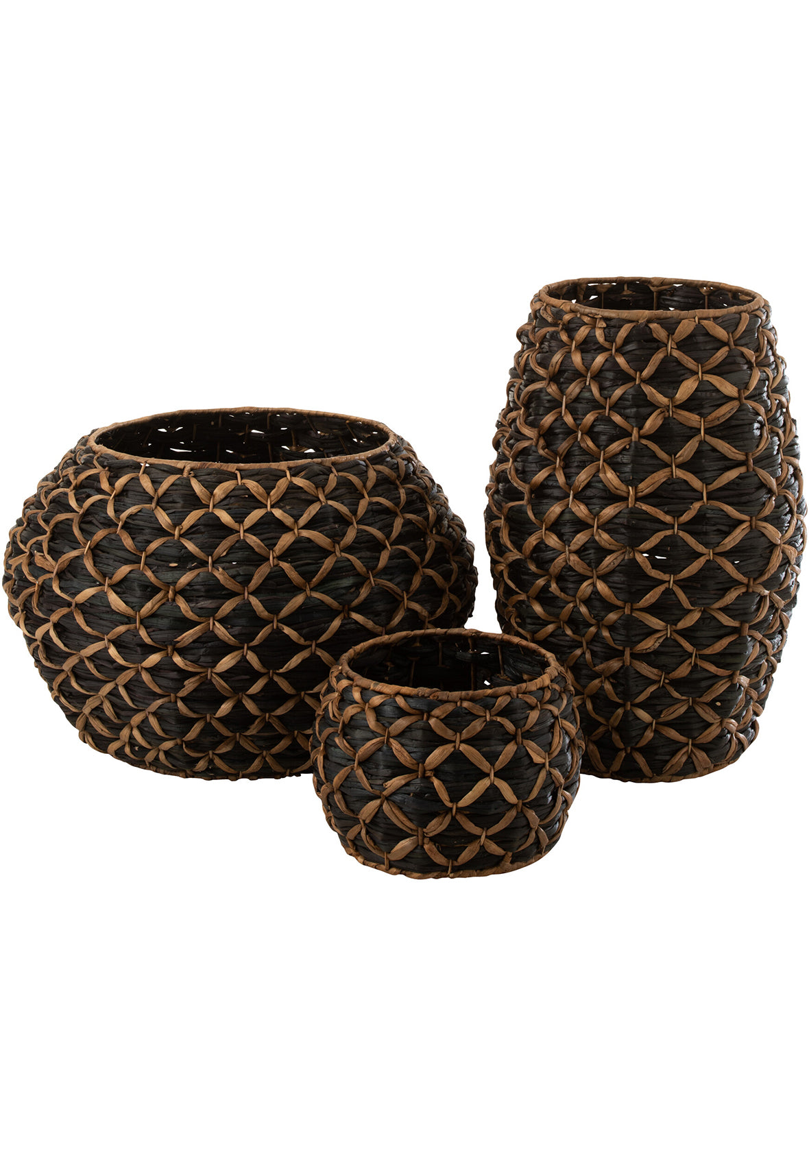 Cesta decorativa Roni de fibra natural tejida negro/marrón