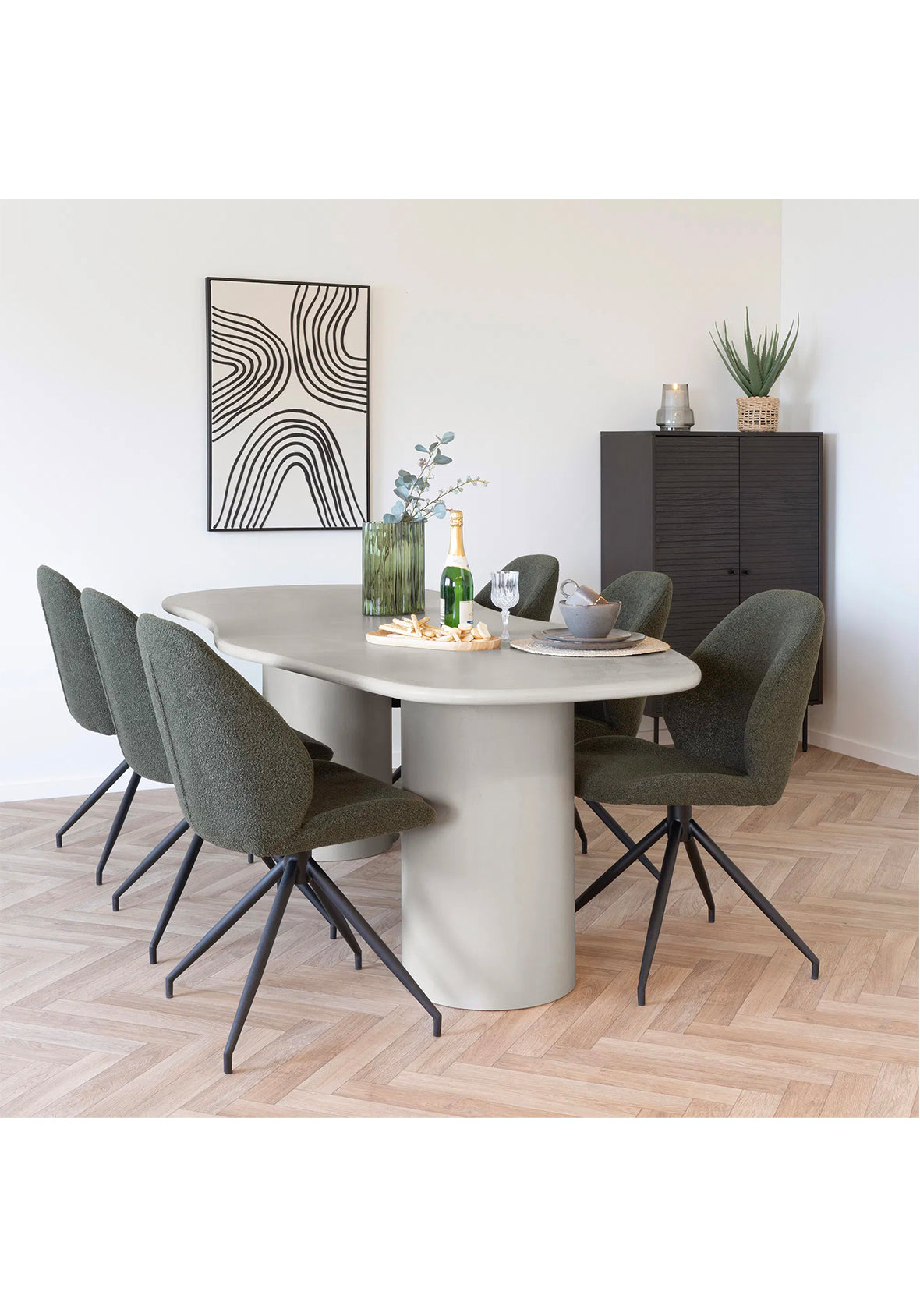 Mesa de comedor Sabi en acabado cemento 200cm × 96cm × 76cm