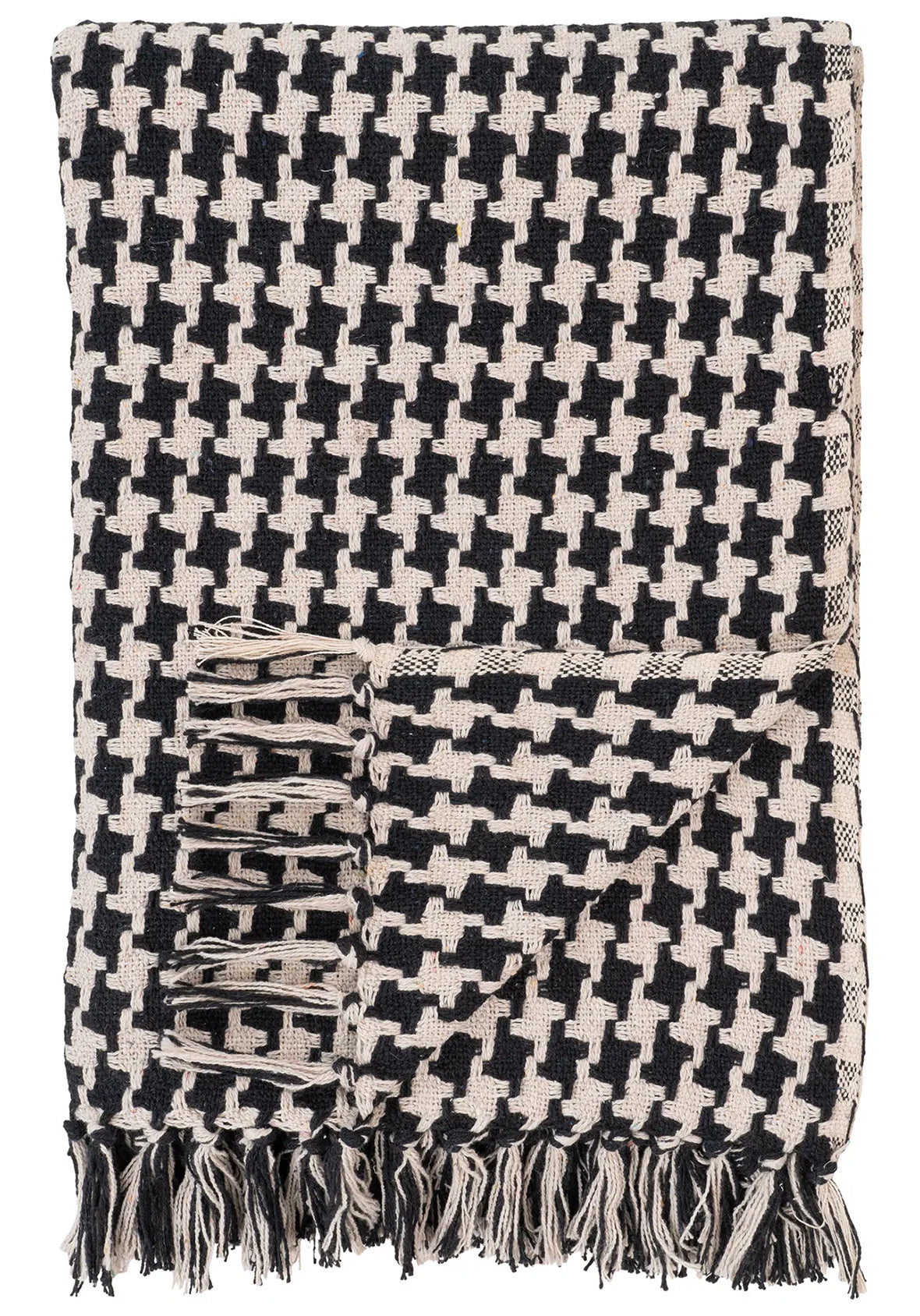 Manta Decorativa de Algodón Reciclado con Patrón Pata de Gallo Black & Beige – 130x180 cm