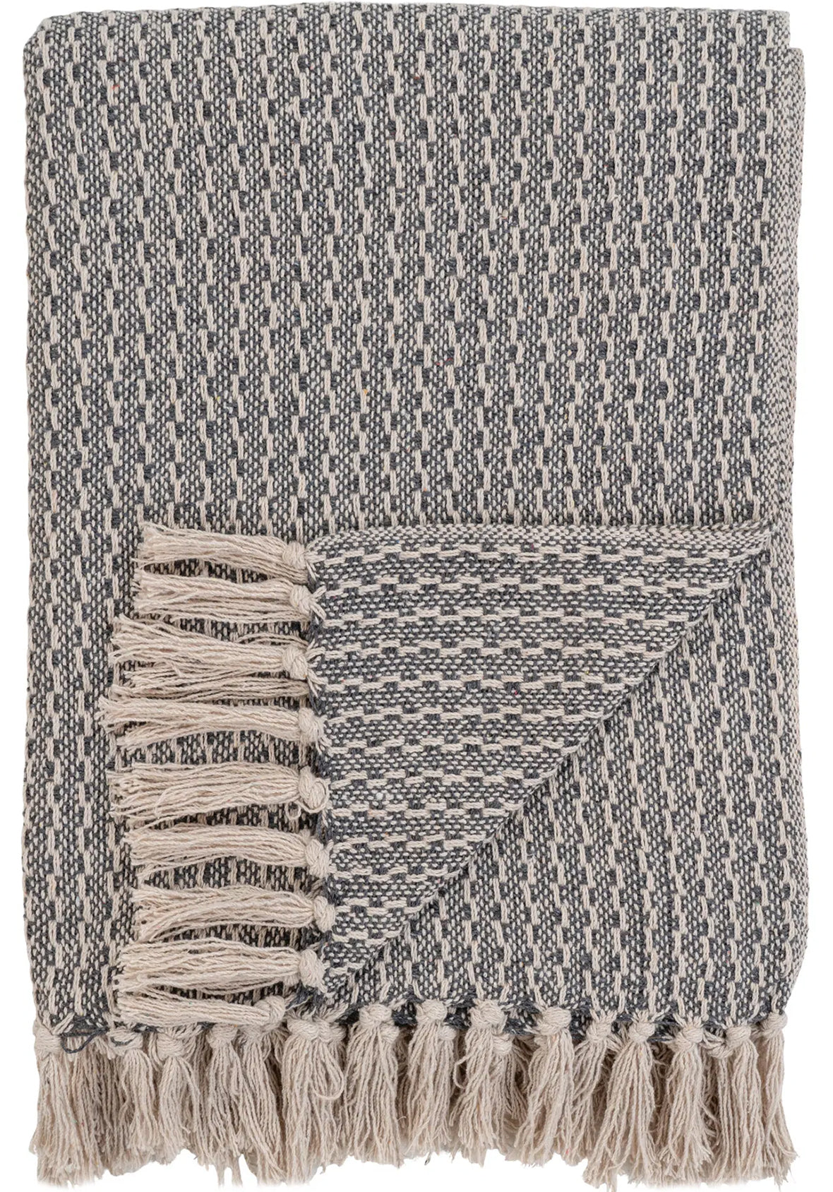 Frazada Esencia Bruma gris 100% algodón reciclado con flecos 130x160 cm