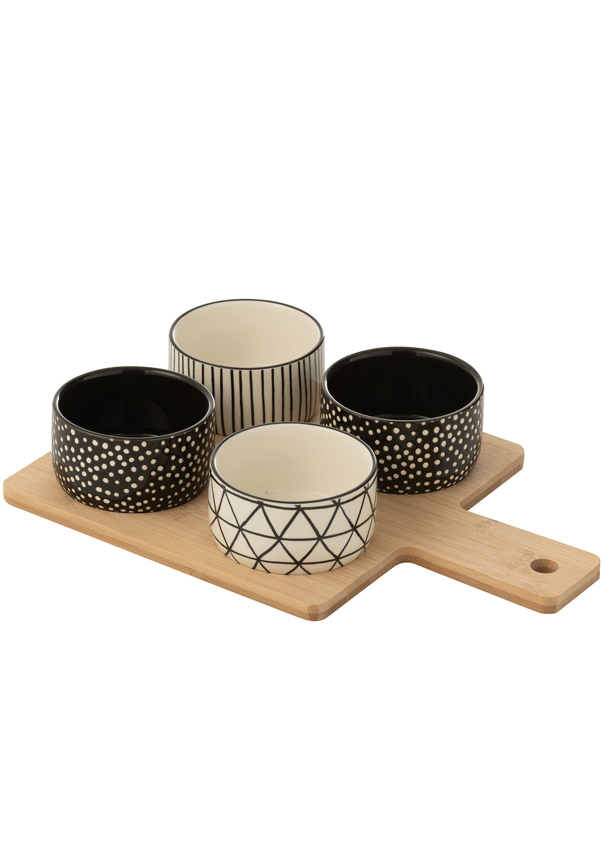 Set Botanero Oliva & Polka rectangular y cuadrado con base de madera