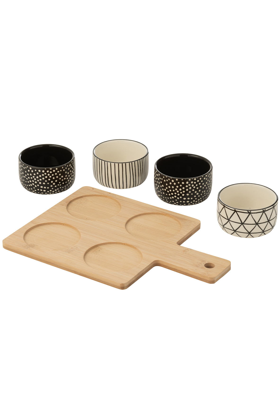 Set Botanero Oliva & Polka rectangular y cuadrado con base de madera