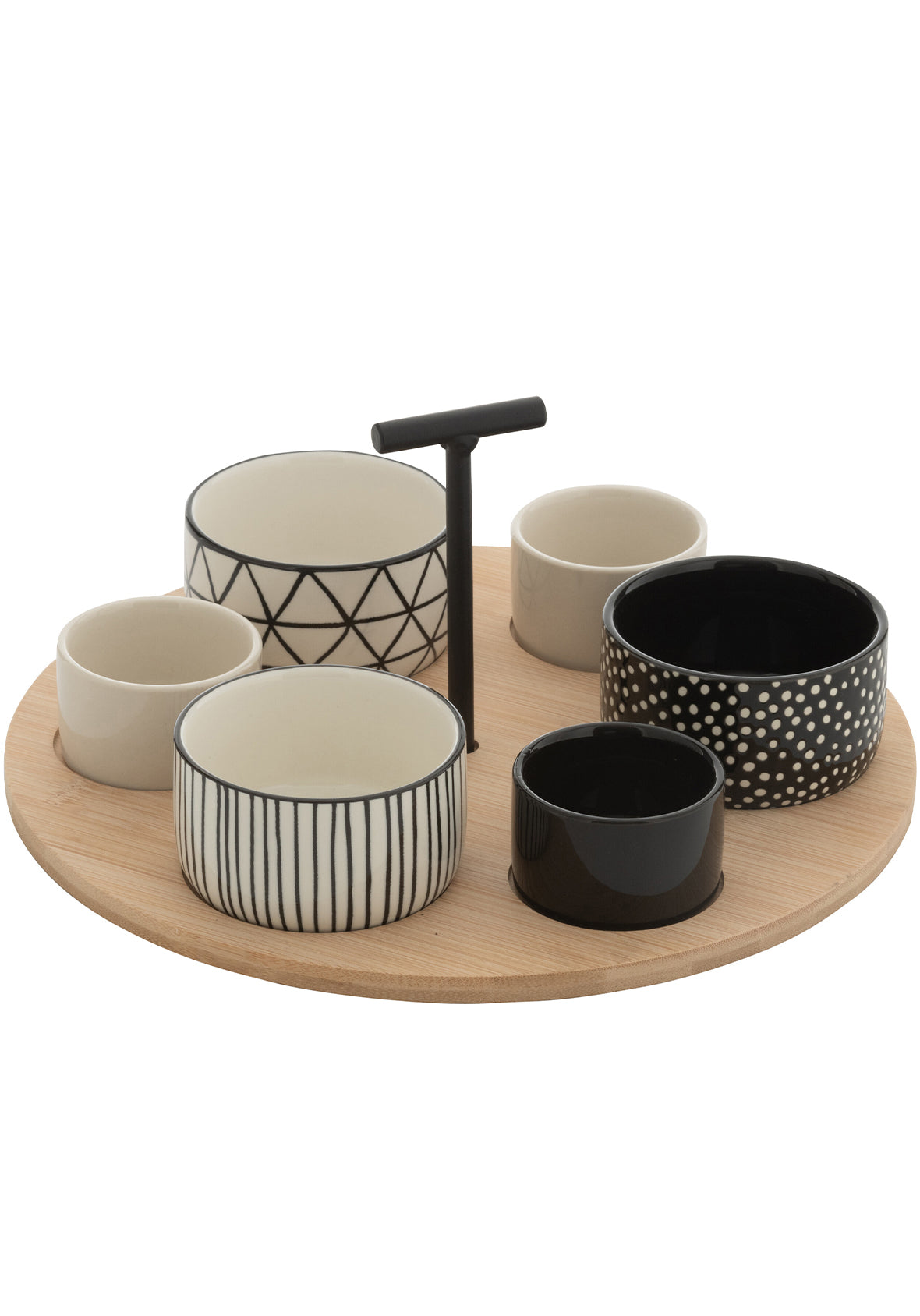 Set Botanero Circular Oliva & Polka con base de madera