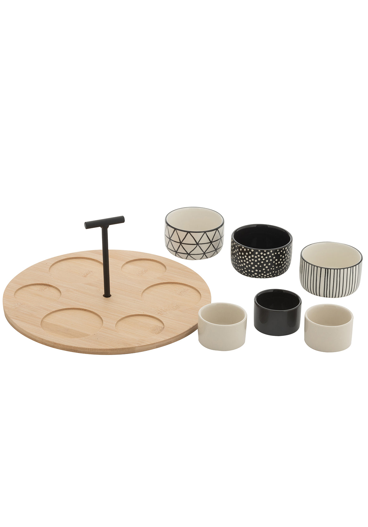 Set Botanero Circular Oliva & Polka con base de madera