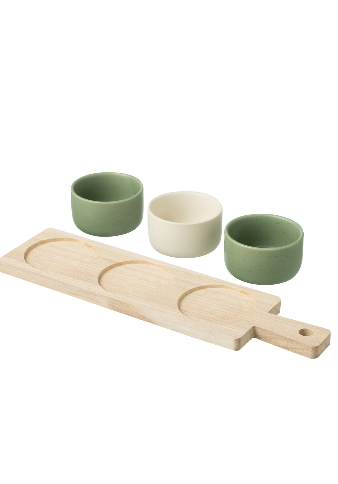 Set Botanero Oliva & Polka rectangular y cuadrado con base de madera