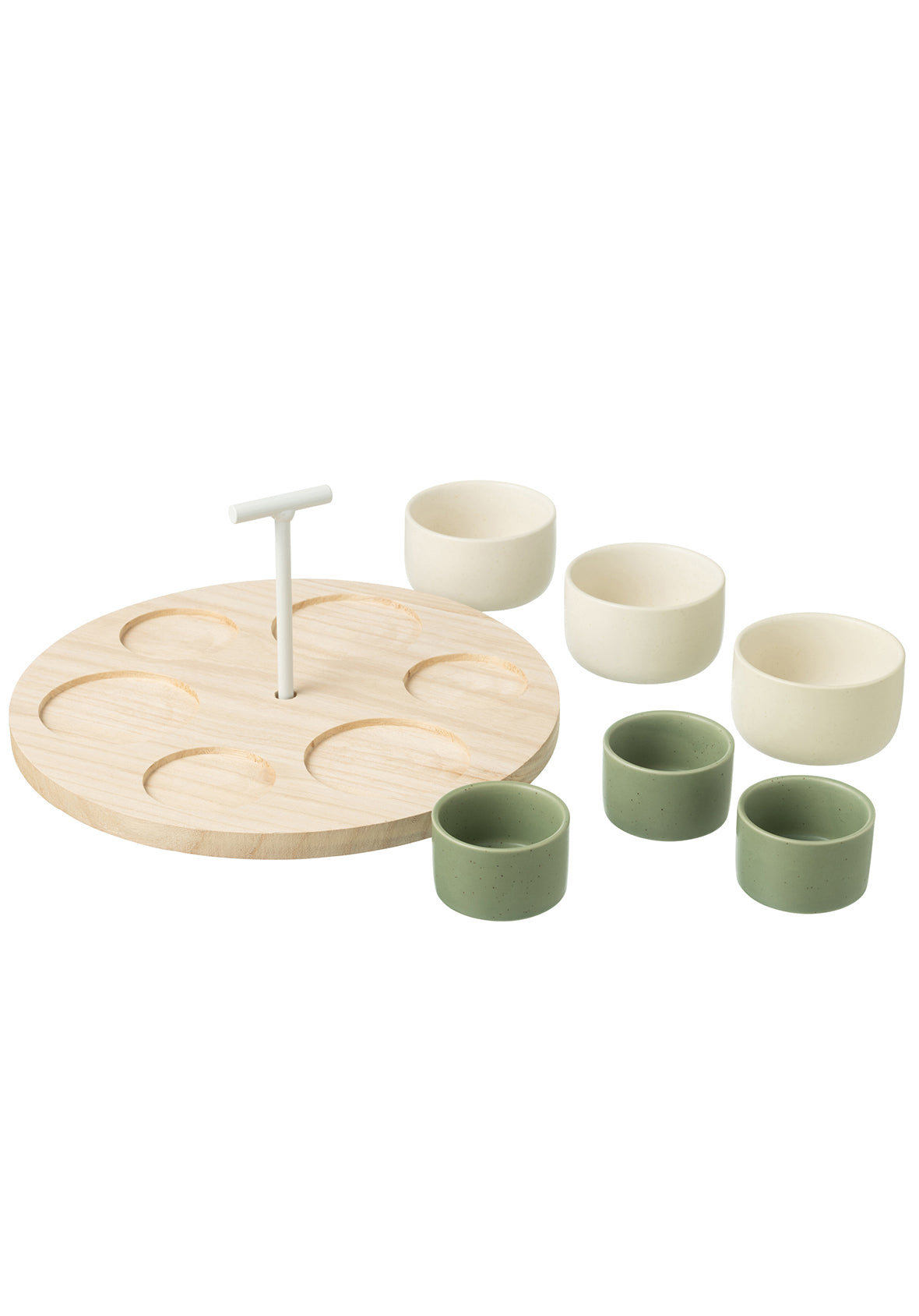 Set Botanero Circular Oliva & Polka con base de madera