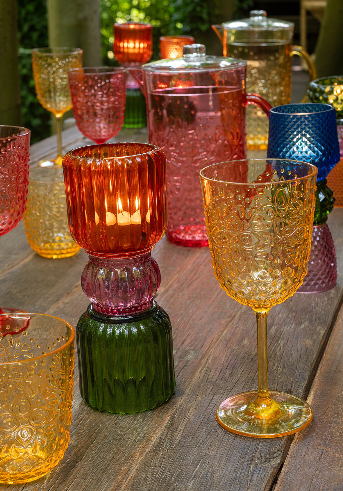 Portavelas de vidrio – Colección Jazzy – Mix de colores