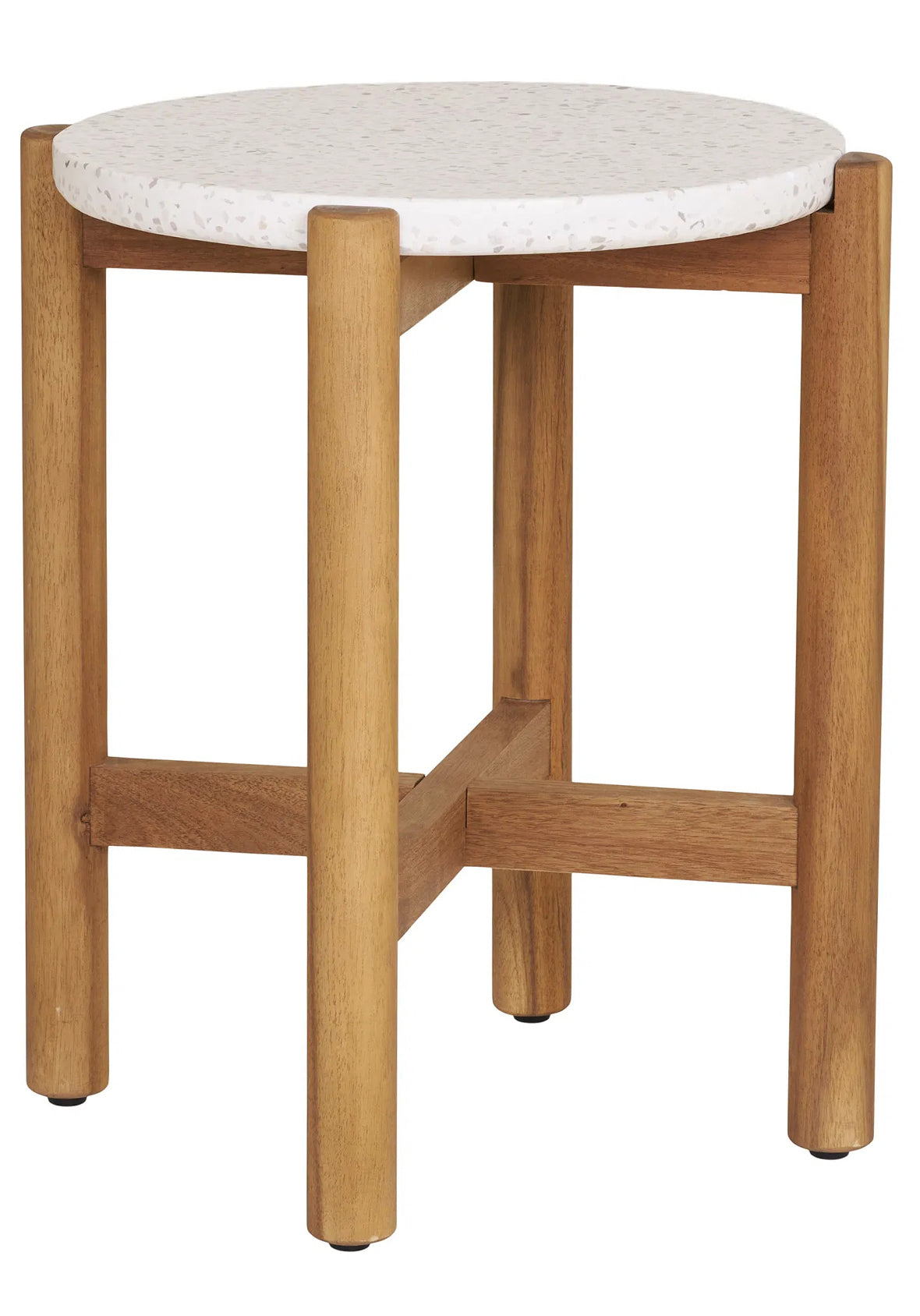 Mesa lateral Lumi de exterior en madera de Acacia y Terrazo