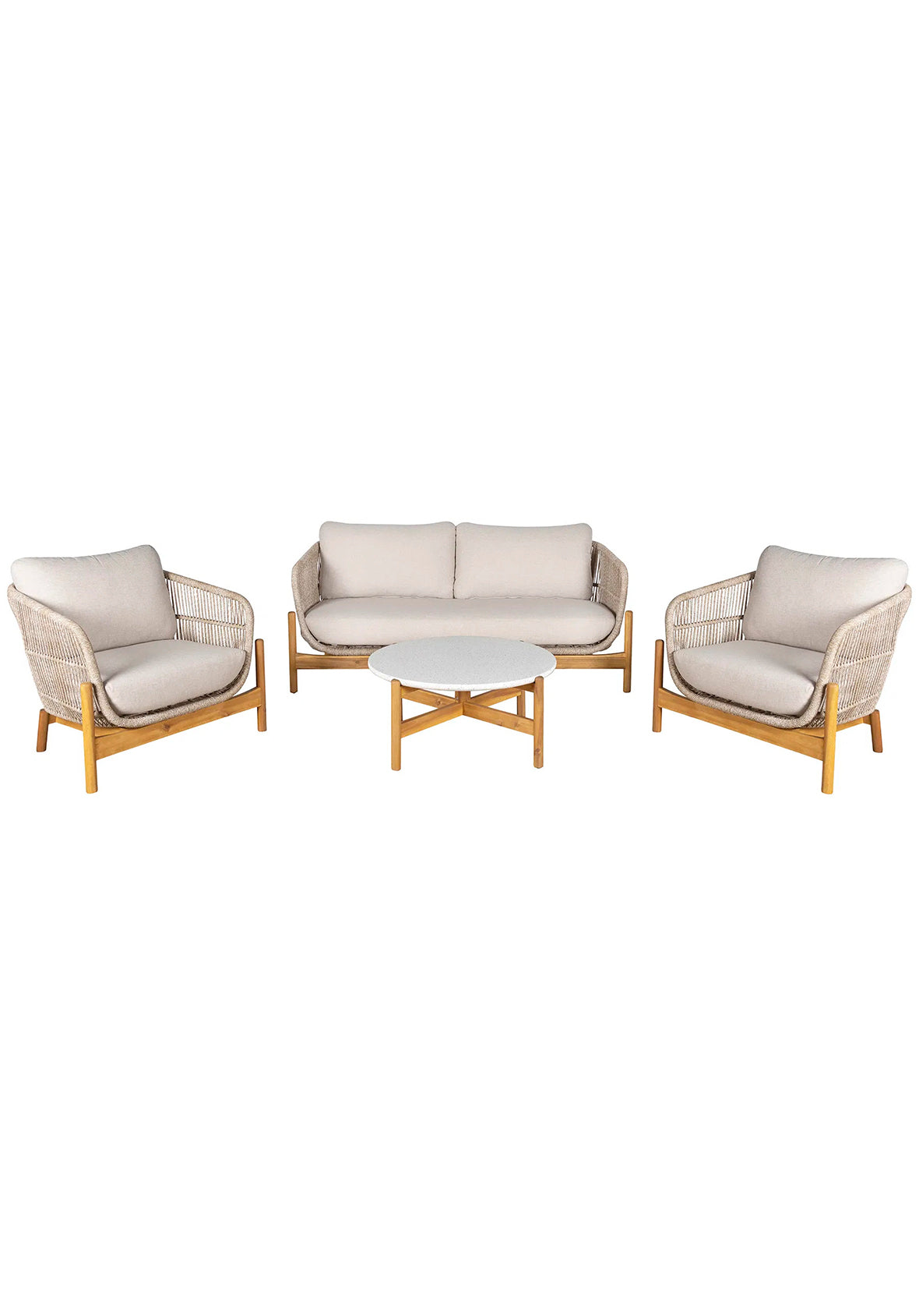 Conjunto de  Sala lounge Lumi de exterior en acacia y tela beige