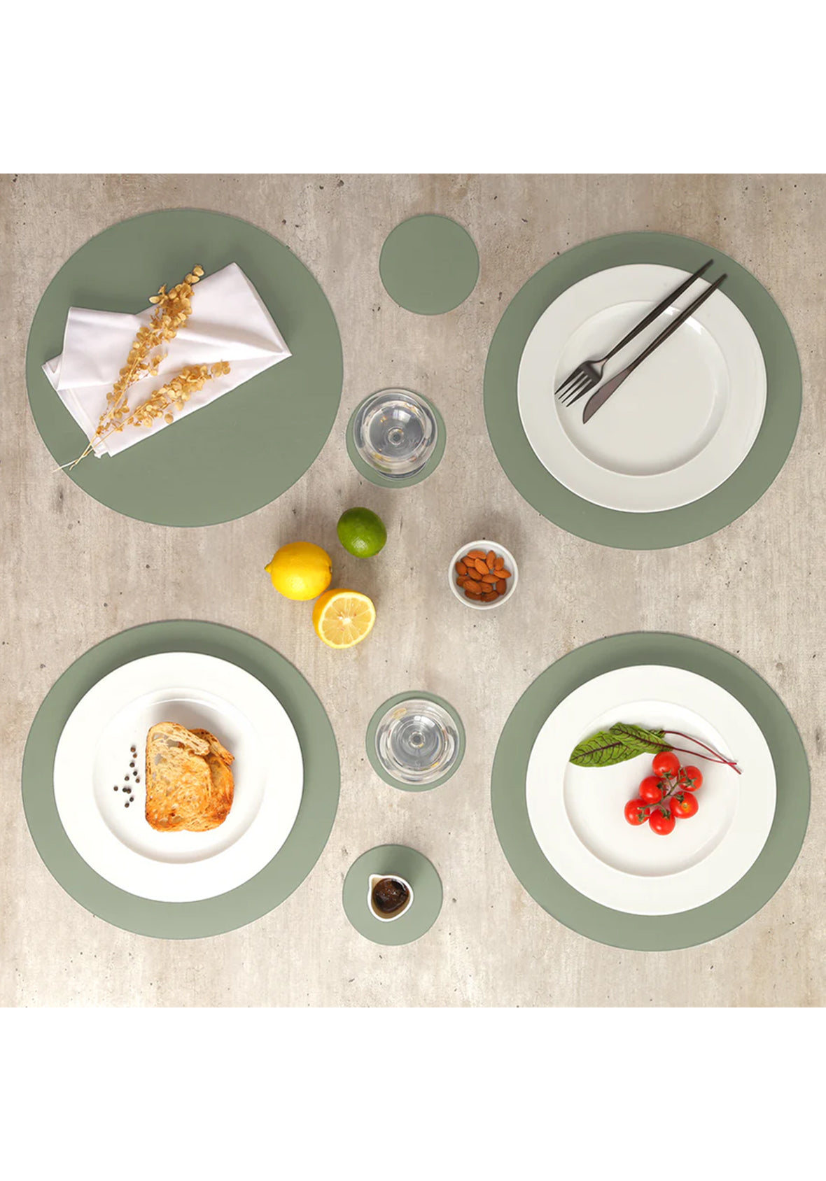 Set de 4 Manteles individuales redondos de cuero reciclado antimanchas