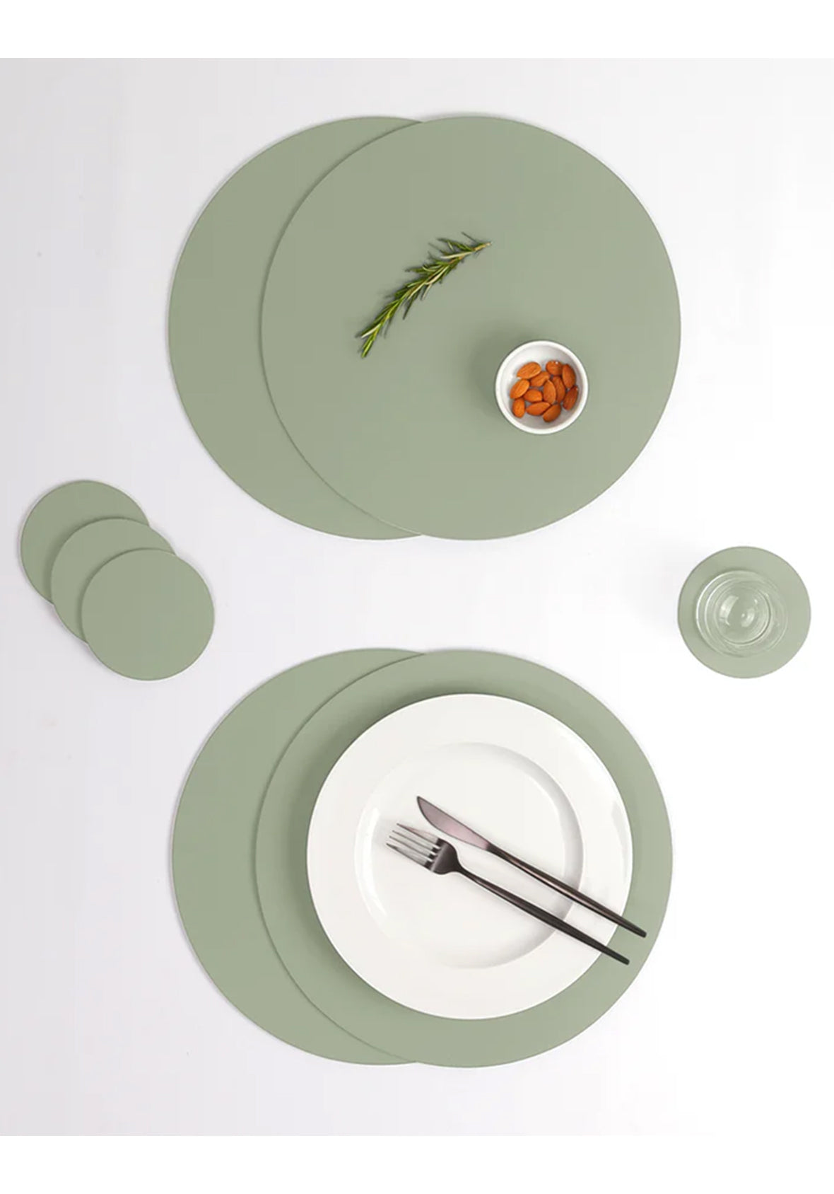 Set de 4 Manteles individuales redondos de cuero reciclado antimanchas