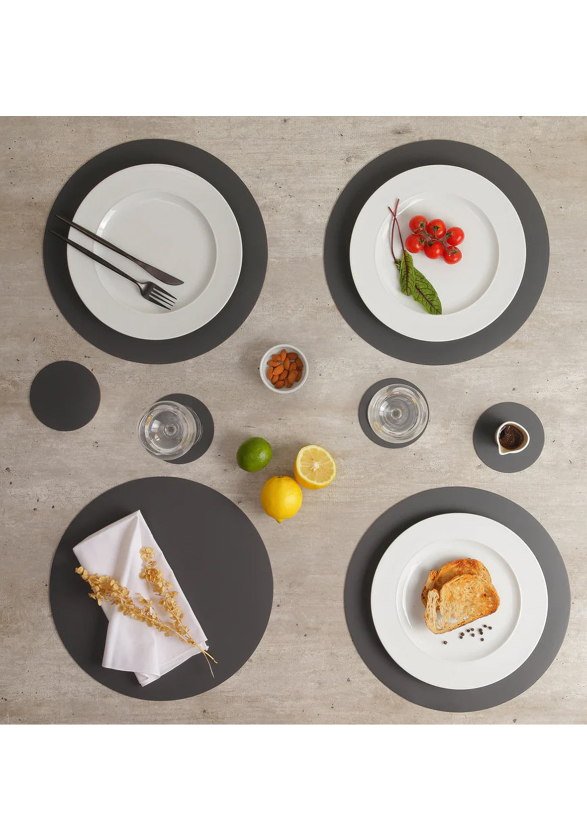 Set de 4 Manteles individuales redondos de cuero reciclado antimanchas