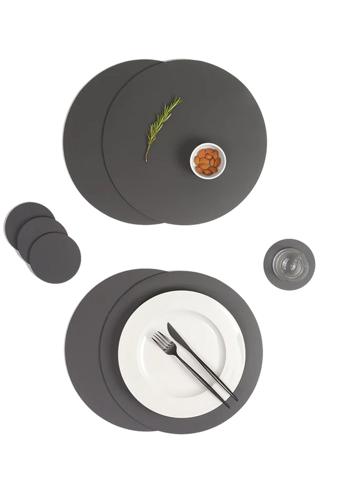 Set de 4 Manteles individuales redondos de cuero reciclado antimanchas