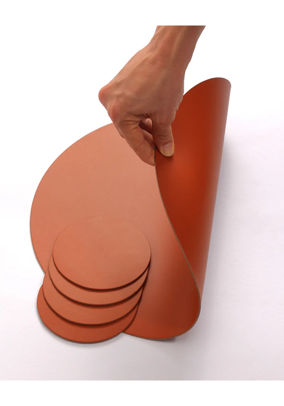 Set de 4 Manteles individuales redondos de cuero reciclado antimanchas