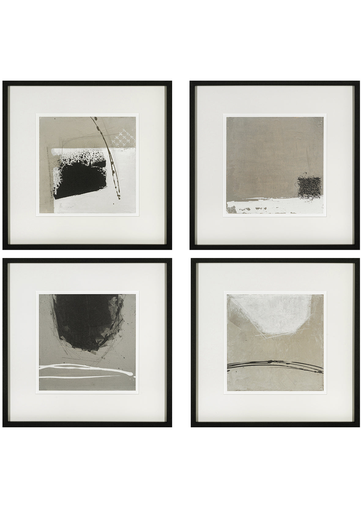 Set de 4 Cuadros Composition en tonos neutros con marco negro