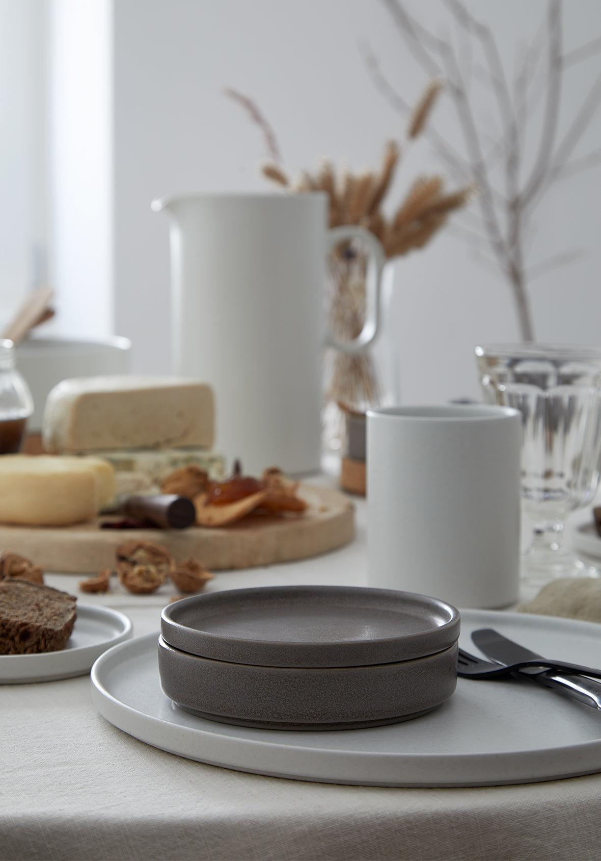 Set de 4 platos de mesa con reborde de 13 cm  - Colección de vajilla LUMA en gres fino hecha en Portugal