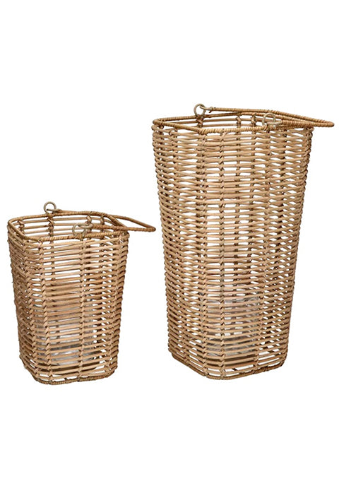 Set de 2 faroles Cube - de ratán natural