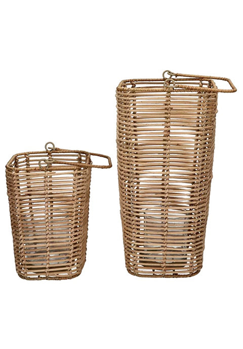 Set de 2 faroles Cube - de ratán natural