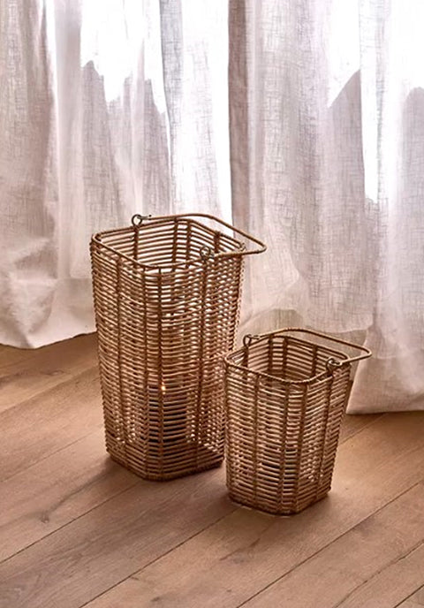 Set de 2 faroles Cube - de ratán natural