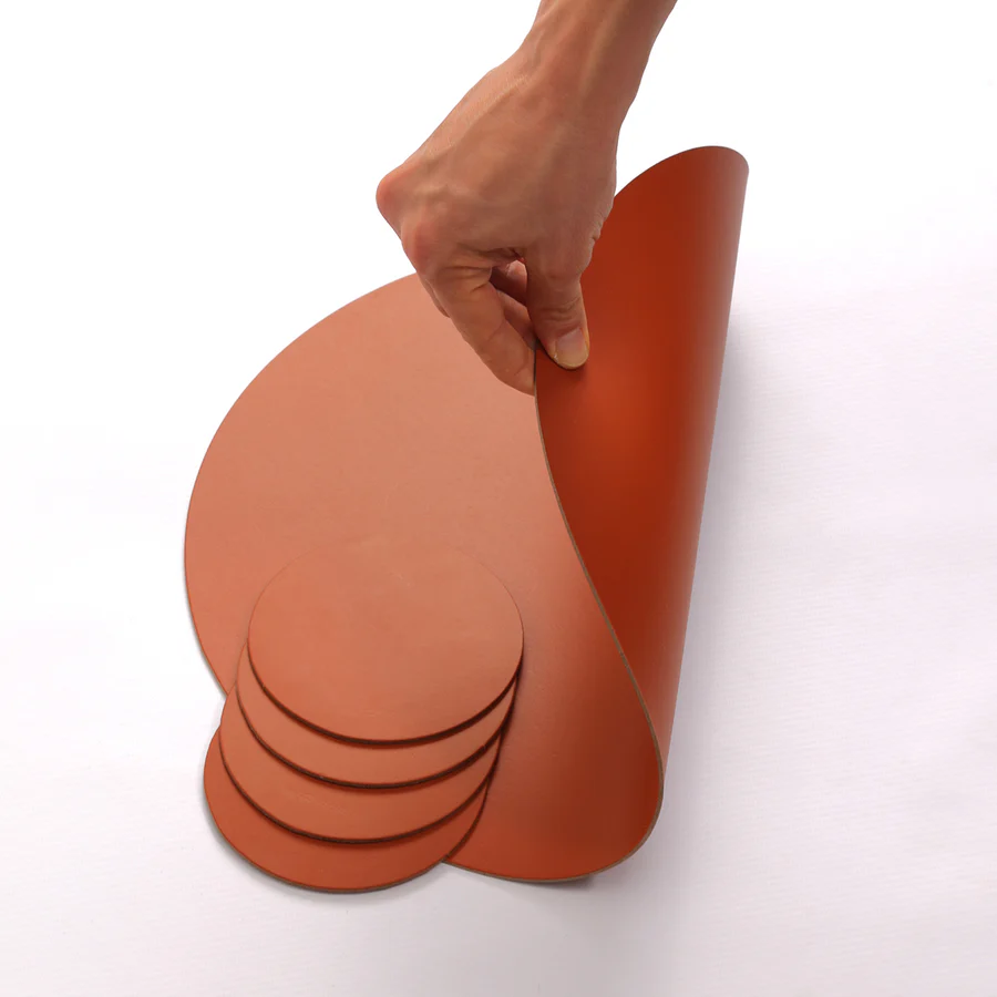 Set de 4 portavasos circulares Ruca de cuero reciclado