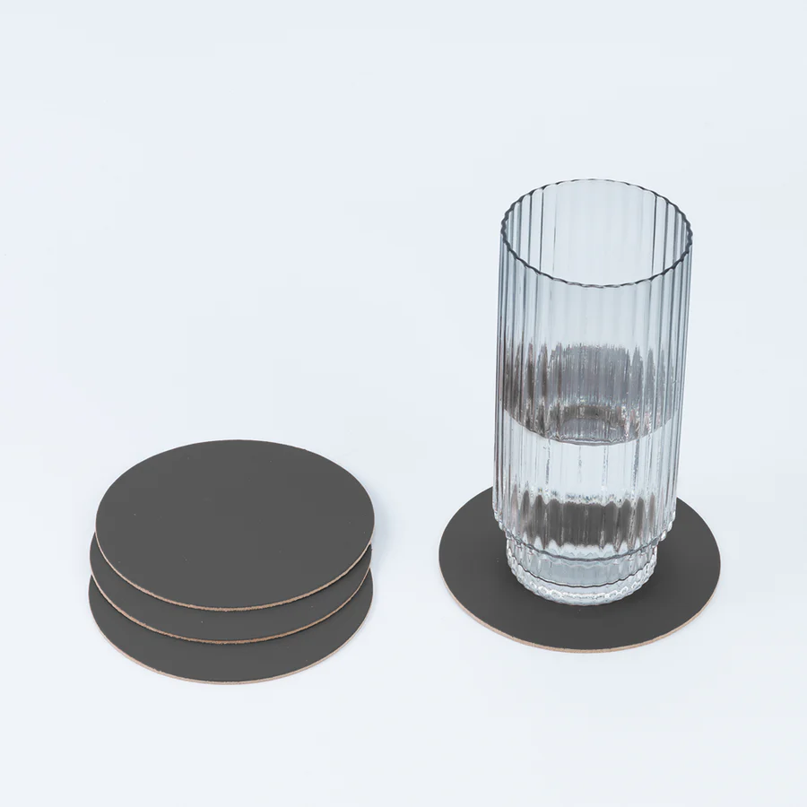 Set de 4 portavasos circulares Ruca de cuero reciclado