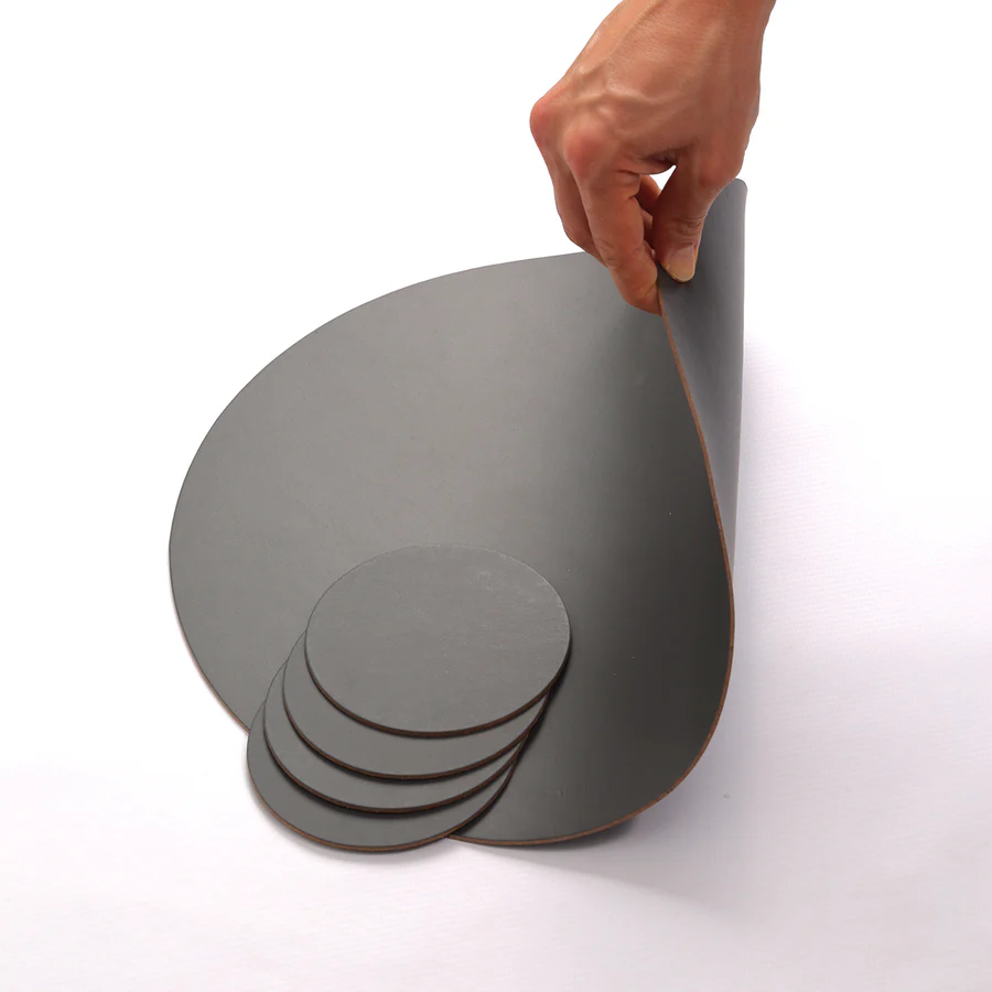 Set de 4 portavasos circulares Ruca de cuero reciclado