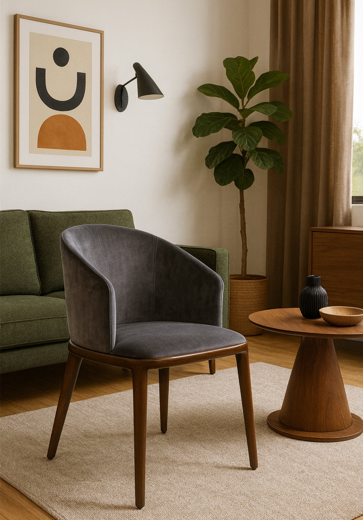 Silla Verona con Brazos Tapizado Gris y Patas Madera