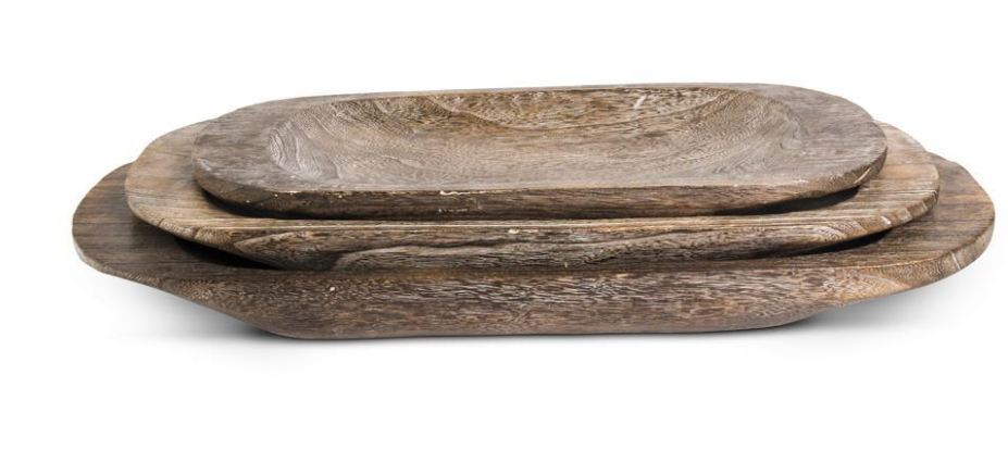 Set de 3 Charolas Ovaladas Talladas de Madera de Paulownia