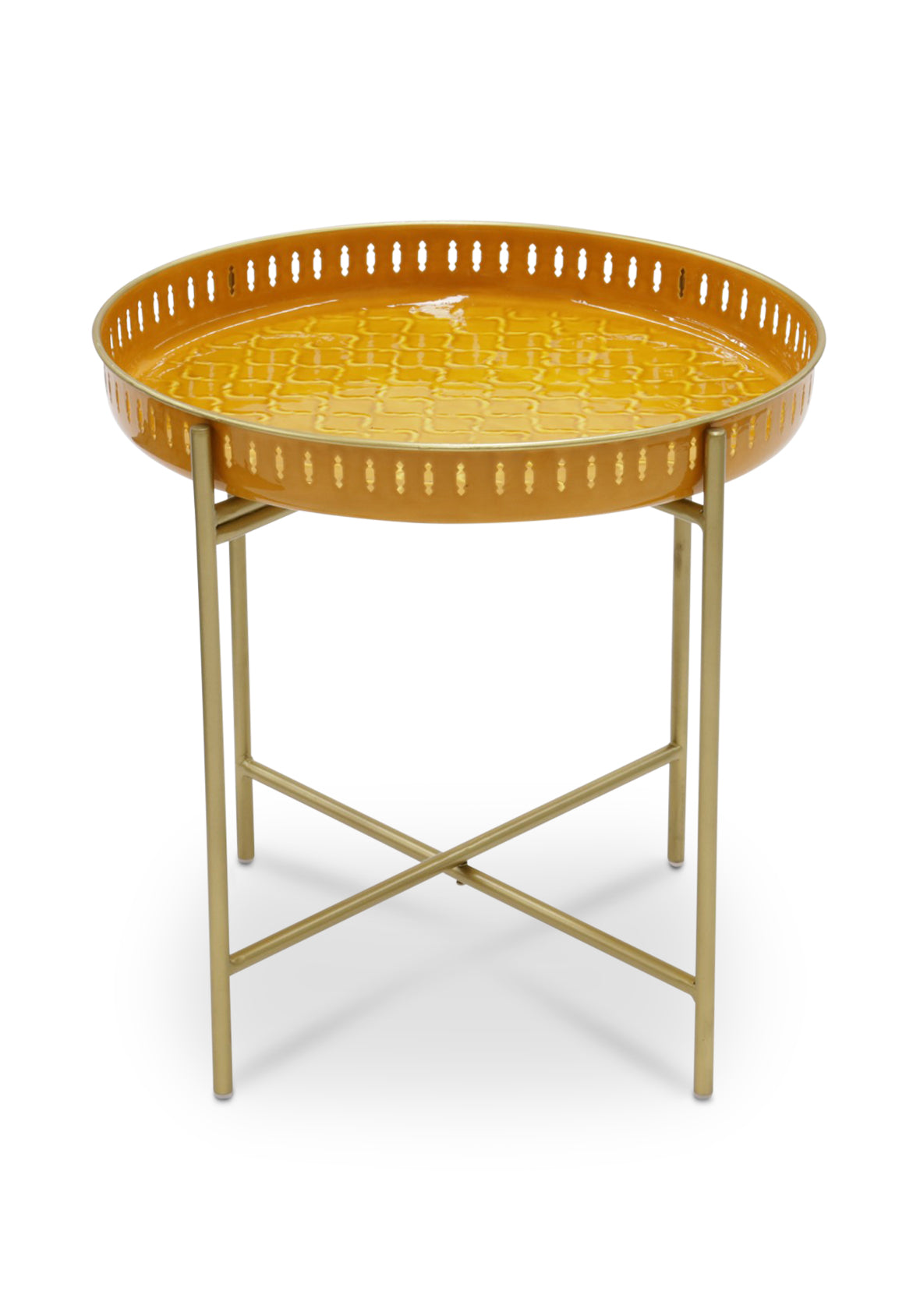 Mesa lateral con cubierta intercambiable base de metal dorada – Colección Marrakesh