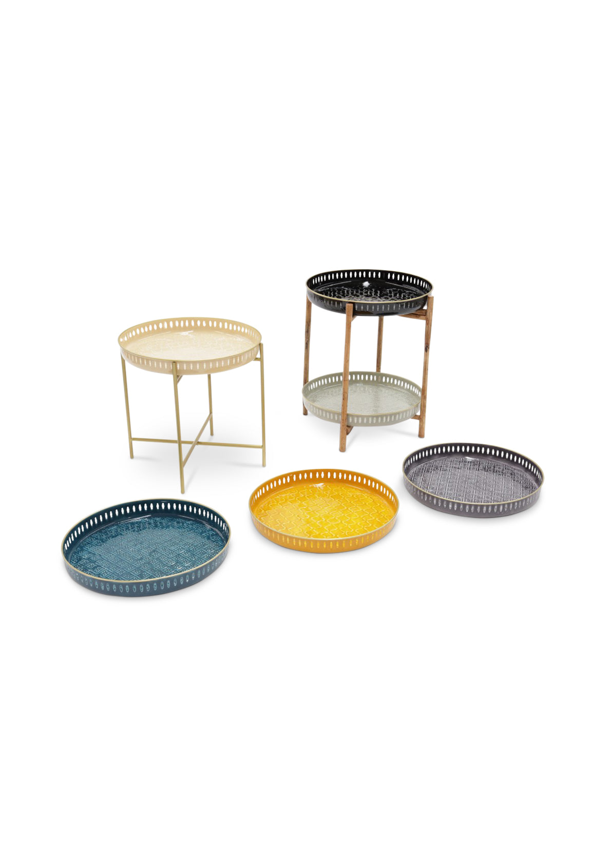 Mesa lateral con cubierta intercambiable base de metal dorada – Colección Marrakesh