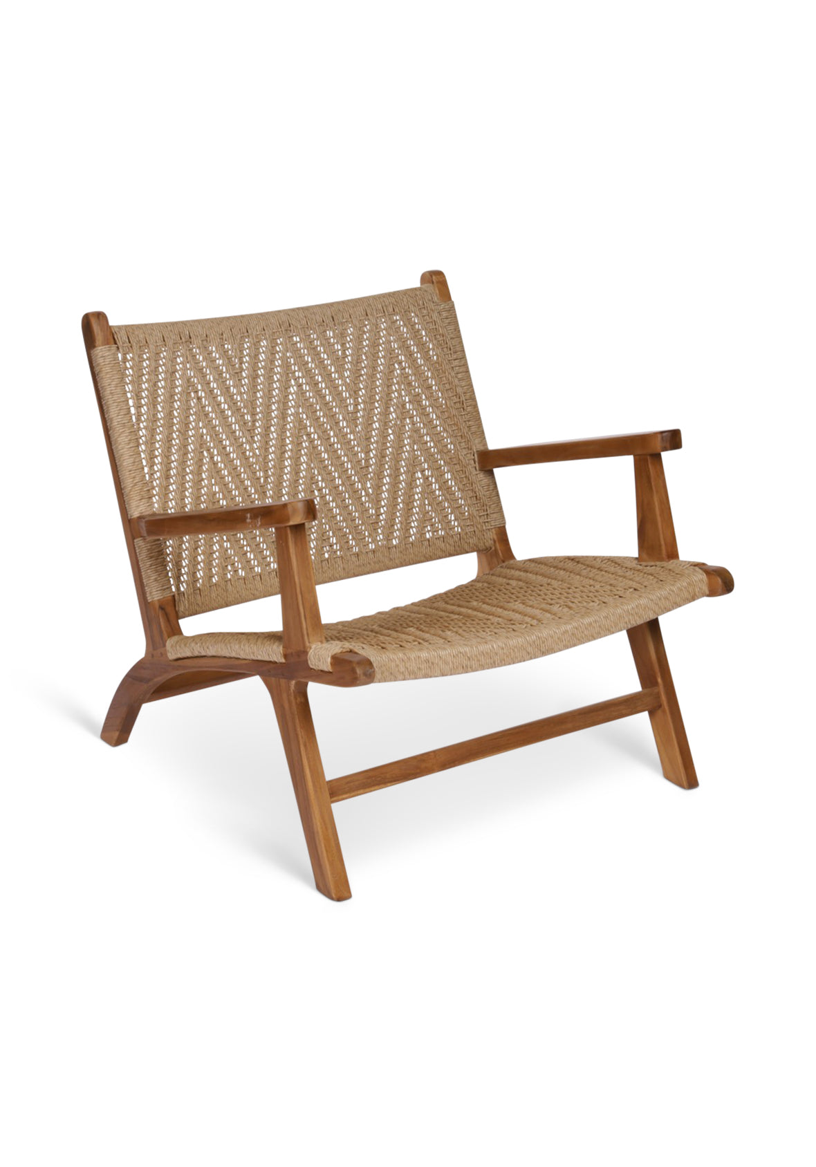 Sillón Bajo Exterior Teca y Mimbre con Descansabrazos