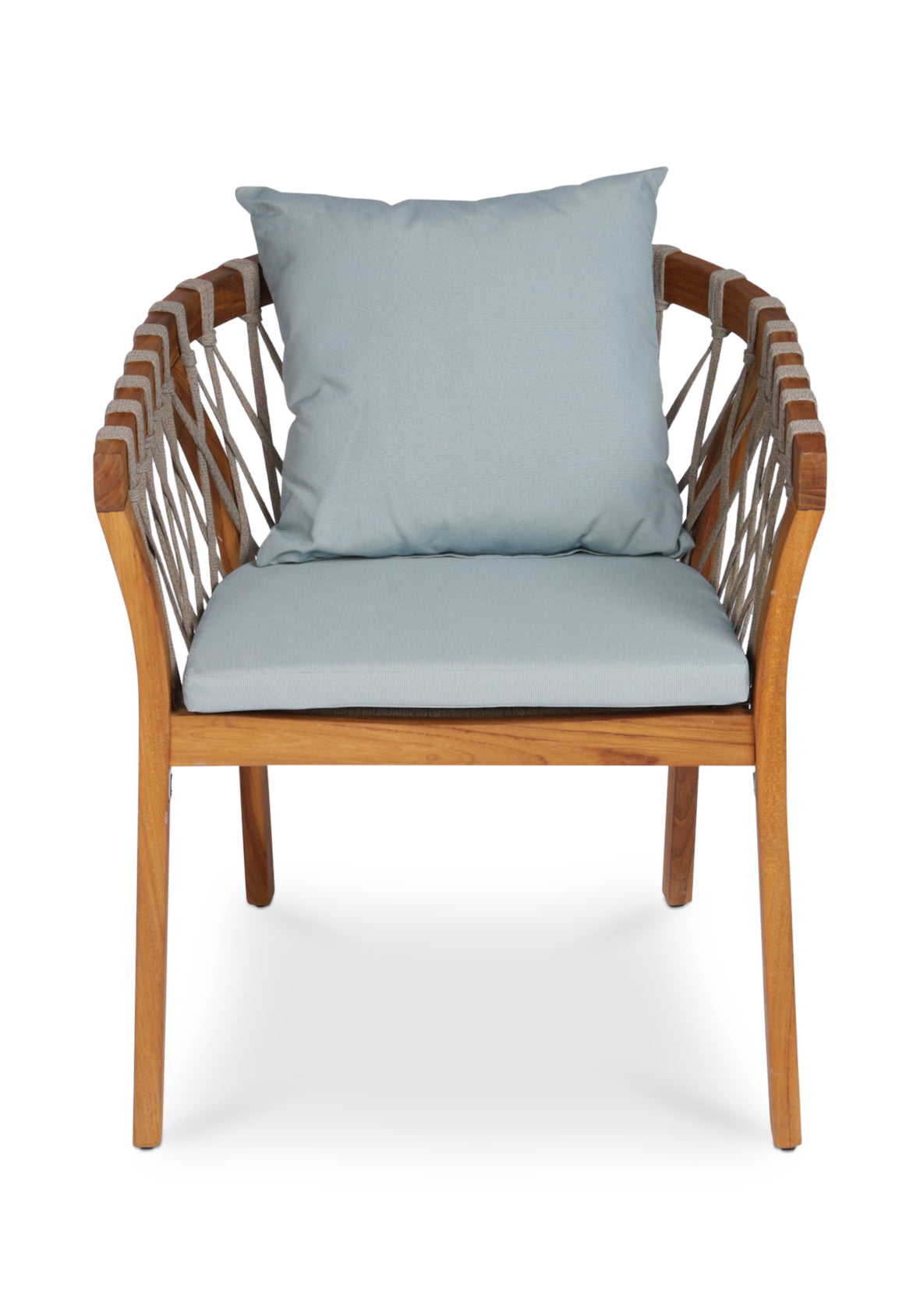 Silla Exterior Eos Teca Natural Respaldo Trenzado con Cojines
