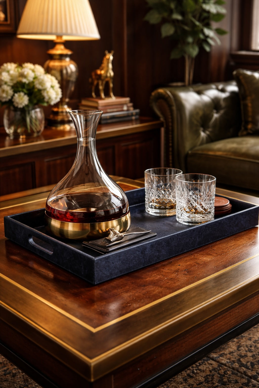 Charola Corviglia De Cuero Con Pelo En Color Azul Marino